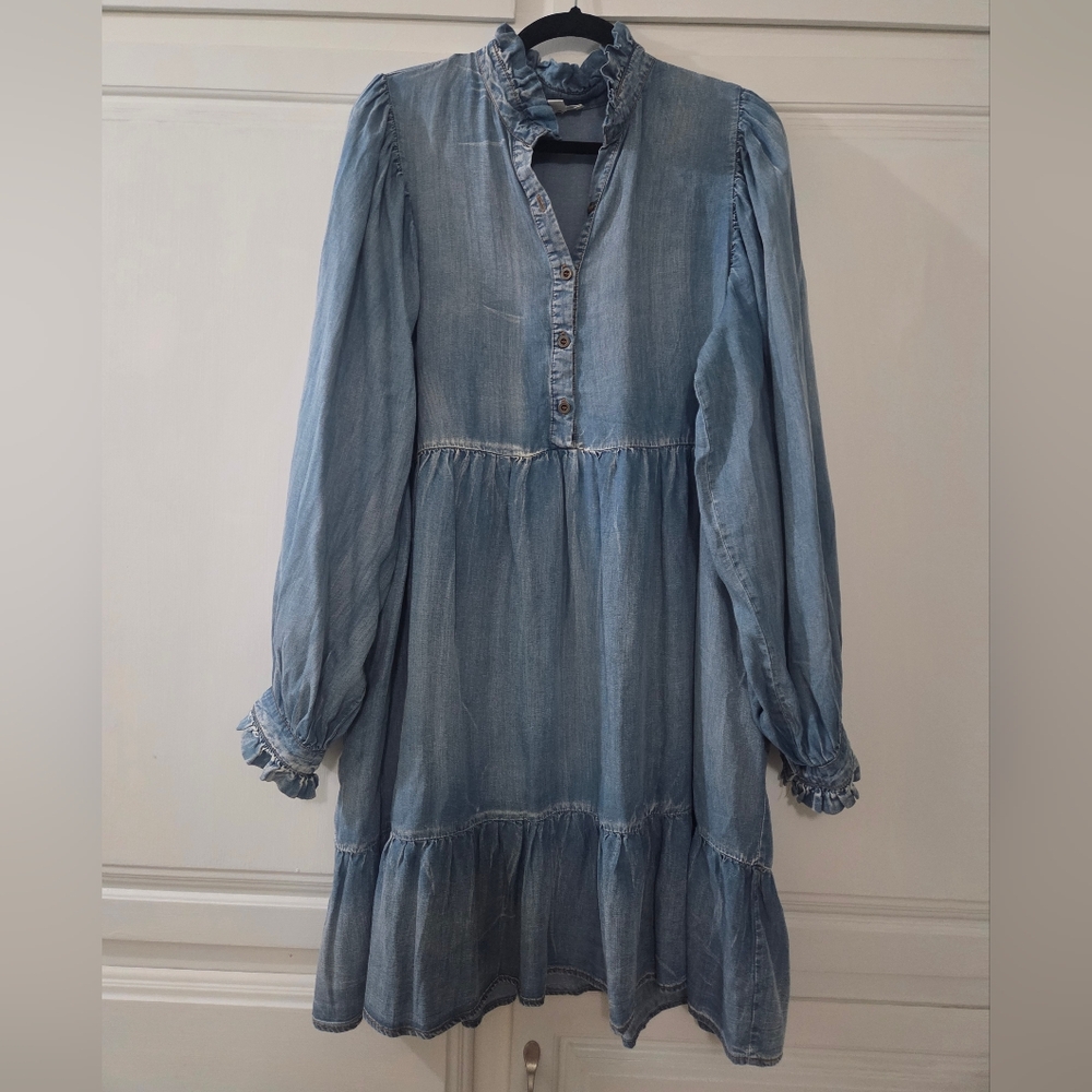 GeeGee Chambray Long Sleeve Tiered Mini Dress - Picture 3 of 6